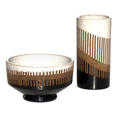 Pre-owned Bitossi 1950  Ceramic Italian Mid Century Modern Vase, Set Of 2 In Brown