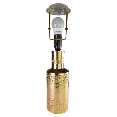 Pre-owned Bitossi 1960's  Gold Glazed Table Lamp With Decorative Hand Incised Bands
