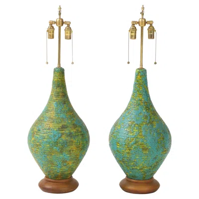Pre-owned Bitossi 1960's Italian Lava Glaze Large Table Lamps In Red