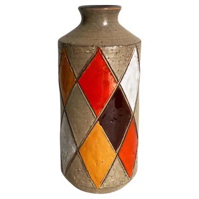 Pre-owned Bitossi Aldo Londi Attributed Italian Ceramic Harlequin Diamond Vase, Circa 1960 In Brown