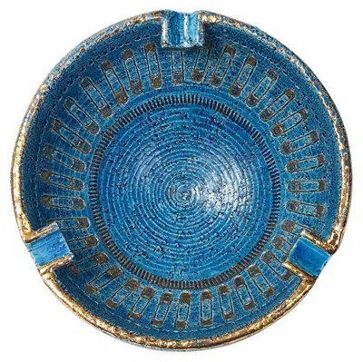 Pre-owned Bitossi Aldo Londi  Ashtray, Ceramic, Safety Pin, Blue, Gold, Signed