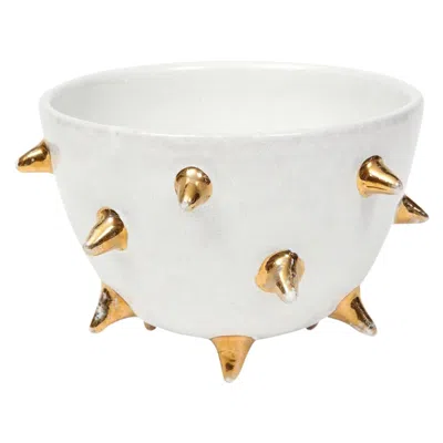 Pre-owned Bitossi Aldo Londi,  Ceramic Bowl, Gold Spikes, Mid-century Modern, Italy 1960s In Gray