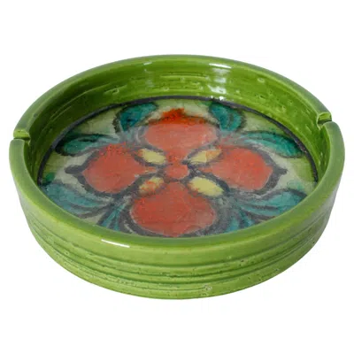 Pre-owned Bitossi Aldo Londi  Ceramiche Spring Green And Red Floral Ceramic Ashtray