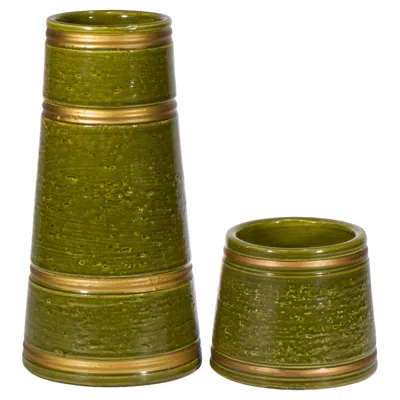 Pre-owned Bitossi Aldo Londi,  For Rosenthal Netter Set Of Majolica Vases Green Gold