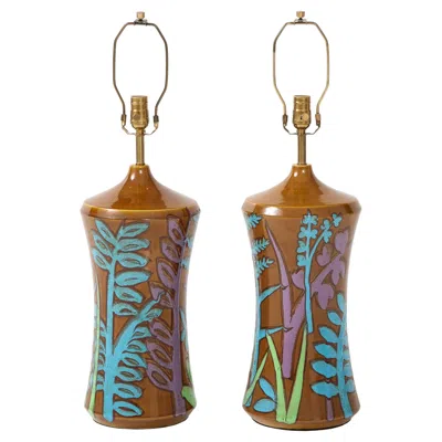 Pre-owned Bitossi Aldo Londi  Hand-painted Ceramic Table Lamps, Mid-century 1960s In Brown