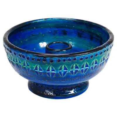 Pre-owned Bitossi Aldo Londi  Rimini Blue Glazed Midcentury Candle Holder Bowl, 1950s