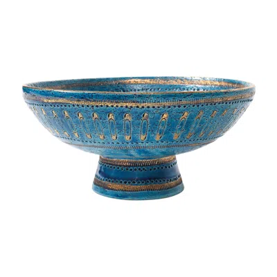 Pre-owned Bitossi Aldo Londi  Safety Pin Bowl, Ceramic, Blue & Gold, Italy, 1960s
