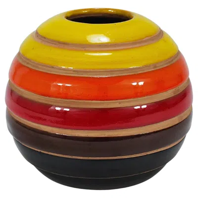 Pre-owned Bitossi Aldo Londi  Striped Mid-century Ceramic Ball Vase, Italy, 1960s In Brown