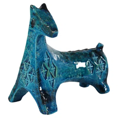 Pre-owned Bitossi Aldo Londi For  Ceramic Horse Figurine, Blue Italian Ceramic, 1960s