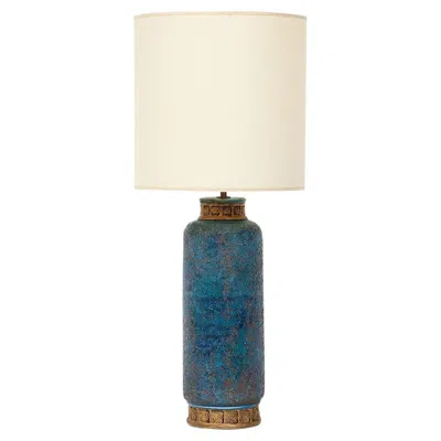 Pre-owned Bitossi Aldo Londi For  Cinese Lamp, Ceramic, Blue, Gold, Italy, 1960s In White