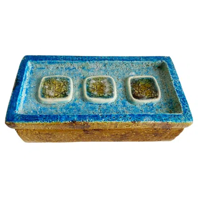 Pre-owned Bitossi Aldo Londi For  Italian Mid-century Ceramic Box -- Fused Glass Fish Motif In Gray