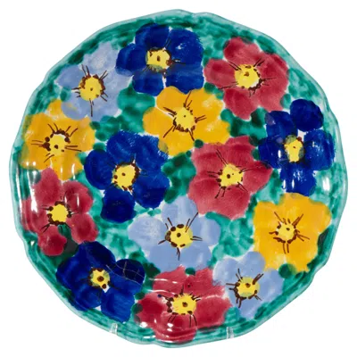 Pre-owned Bitossi Aldo Londi For  Majolica Plate Tray Flower Decor, Italy 1950s-1960s In Purple