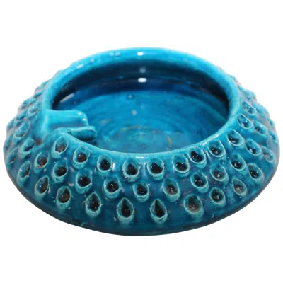 Pre-owned Bitossi Aldo Londi For  Remini Blue Ceramic Ashtray Handcrafted In Italy
