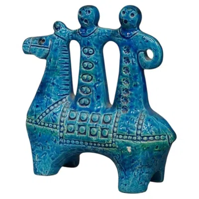 Pre-owned Bitossi Aldo Londi For  "rimini Blu" Ceramic Horse Riders Sculpture, Italy, 1950s In Blue