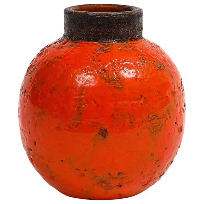 Pre-owned Bitossi Aldo Londi For  Vase, Ceramic, Orange, Brown, Italy, 1960s In Red