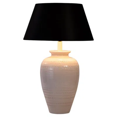 Pre-owned Bitossi Aldo Londi For  White Carved Ceramic Table Lamp, Italy, 1970s