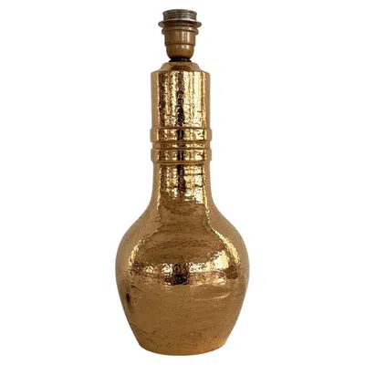 Pre-owned Bitossi Aldo Londi Italian Mid-century Ceramic Table Lamp In Gold 24k Metallic, 1970s In Brown