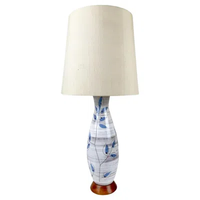 Pre-owned Bitossi Artsian Ceramic Table Lamp With Blue Leaves Design