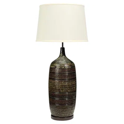 Pre-owned Bitossi Attr., Monumental Table Lamp, Green Glazed Ceramic, Italy, 1960s