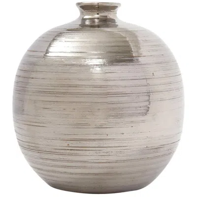 Pre-owned Bitossi Ball Vase, Ceramic, Brushed Metallic Silver Chrome