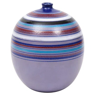 Pre-owned Bitossi Ball Vase, Stripes, Purple, Blue, White, Red, Signed