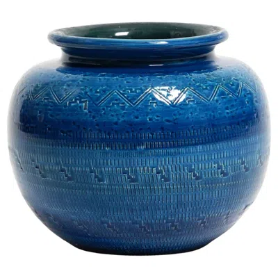 Pre-owned Bitossi Beautiful 1960s Rimini Blu Ceramic Vase By Aldo Londi For  Italy In Blue