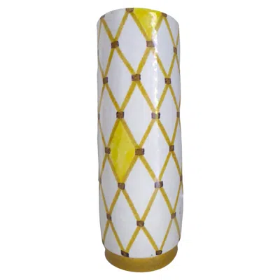 Pre-owned Bitossi Bistossi Cylindrical Pottery Vase Trellis Design Italy 1960s Attrib. A. Londi In Clear