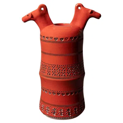 Pre-owned Bitossi Bittosi Limited Edition Of 199 Vase With Horse Figures By Aldo Londi In Red
