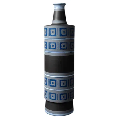 Pre-owned Bitossi Blue Geometric Decorative Vase By Aldo Londi