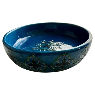 Pre-owned Bitossi Blue Italian Ceramic Dish In The Style Of  Raymor