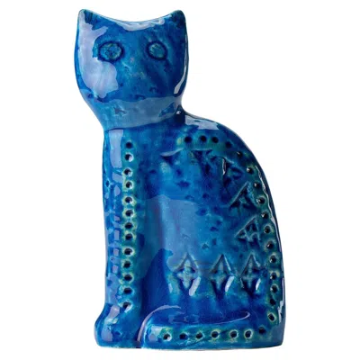 Pre-owned Bitossi Blue Sitting Cat Figurine By Aldo Londi