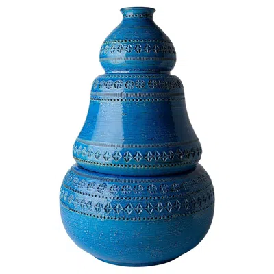 Pre-owned Bitossi Blue Two-elements Vase By Aldo Londi