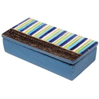 Pre-owned Bitossi Box, Ceramic, Blue, Green, White Stripes, Signed