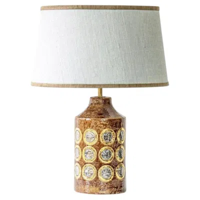 Pre-owned Bitossi Brown Gold Silver Ceramic Lamp, Custom Natural Lampshade By R. Houben
