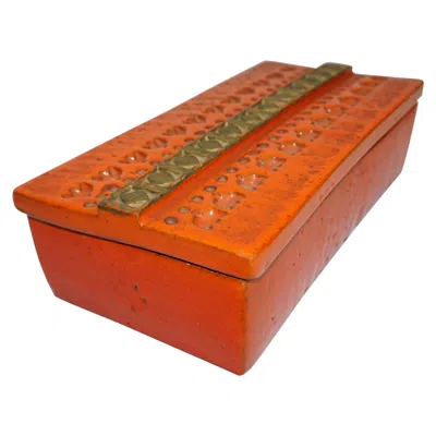 Pre-owned Bitossi Ceramic Box By Aldo Londi , Italy, Orange With Gold Decoration, C 1960