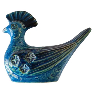 Pre-owned Bitossi Ceramic Sculpture "pavoncella" Design Aldo Londi For , 1960 Rimini Blue