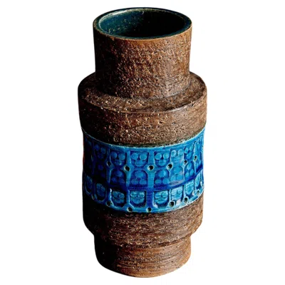 Pre-owned Bitossi Ceramic Vase With Blue Glazed Motif By Aldo Londi For , Italy, 1960s