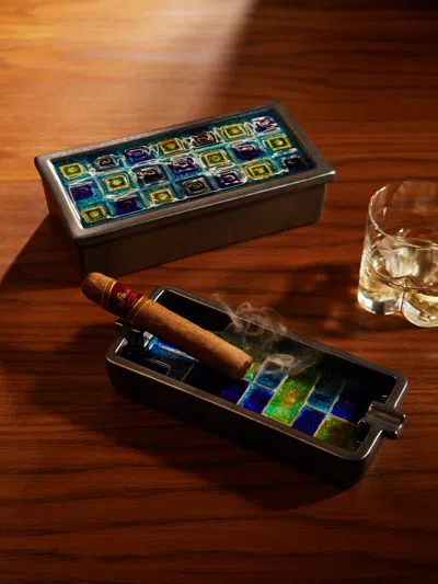 Bitossi Ceramiche 1965 Ceramic Box And Ashtray  Abask Luxury Gift In  Navy