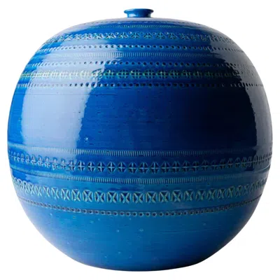 Pre-owned Bitossi Ceramiche Ball Shaped Vase By Aldo Londi In Blue