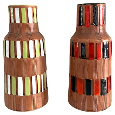 Pre-owned Bitossi Coppia Di Vasi In Ceramica , Anni '60 In Brown