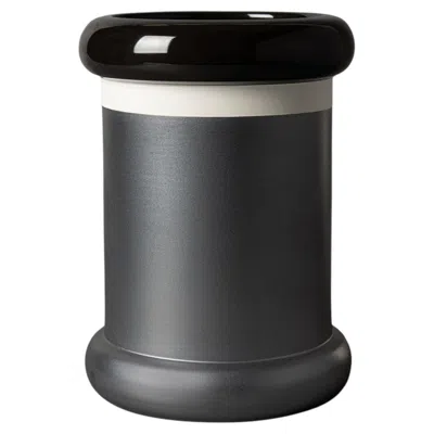 Pre-owned Bitossi Cylinder Gray And Black Ceramic Vase By Ettore Sottsass