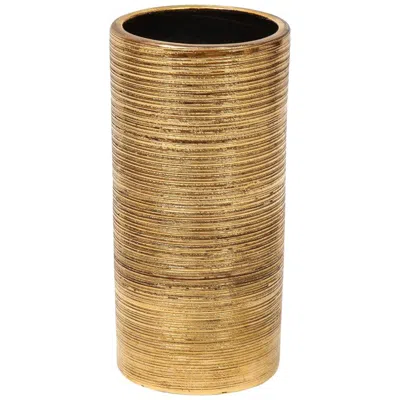 Pre-owned Bitossi Cylinder Vase, Ceramic With Brushed Gold Glaze, Italy, 1968 In Brown