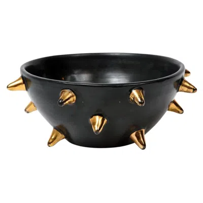 Pre-owned Bitossi Decorative Bowl By Aldo Londi, Ceramic With Gold Spikes, Italy, 1960s In Black