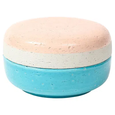 Pre-owned Bitossi Decorative Box, Ceramic, Pink & Blue Glazed, Italy, 1970s
