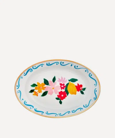 Bitossi Flowers And Lemons Porcelain Oval Tray In Multi