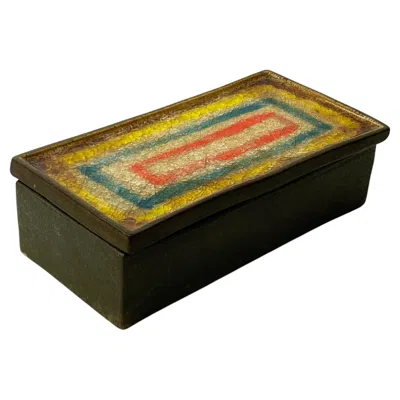 Pre-owned Bitossi For Raymor (attributed) Italian Ceramic Lidded Box With Fused Glass Lid In Black