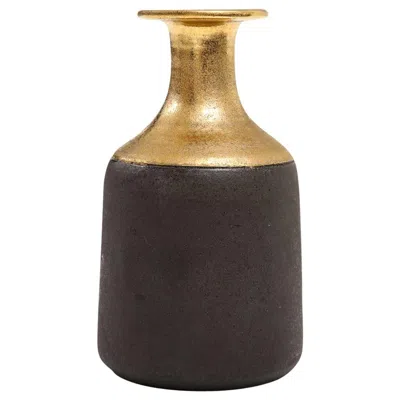 Pre-owned Bitossi For Raymor Vase, Ceramic, Gold, Matte Brown, 1960's, Signed In Black