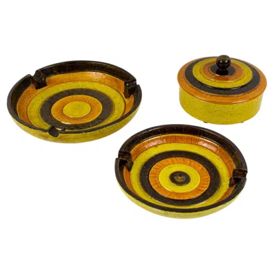 Pre-owned Bitossi For Rosenthal Netter Ceramic Box, Bowls Vide Poche, 3 Pc, Circa 1960 In Orange