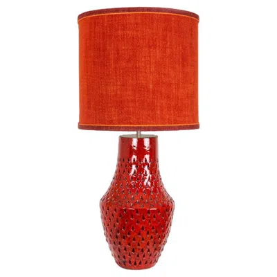 Pre-owned Bitossi Fratelli Fanciullacci Ceramic Table Lamp With New Custom Made Lampshade, 1970 In Red