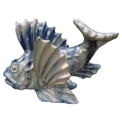 Pre-owned Bitossi French Glazed Terracotta Fish Sculpture In Gray